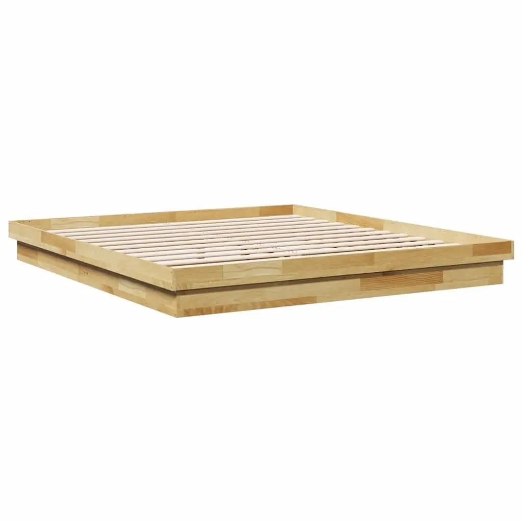 Bed Frame Solid Oak Wood 180x200 cm Low Floor Brown Slatted Base