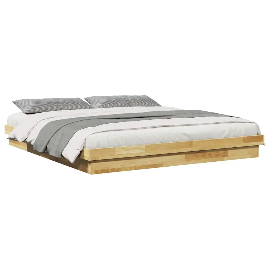 Bed Frame Solid Oak Wood 180x200 cm Low Floor Brown Slatted Base