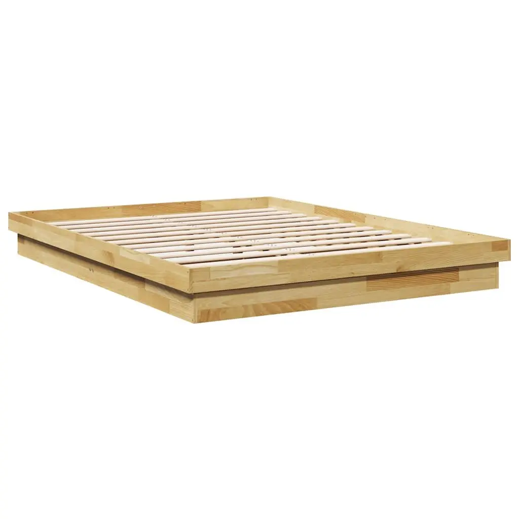 Bed Frame Solid Wood Oak 150x200 cm Low Floor Slatted Base Brown