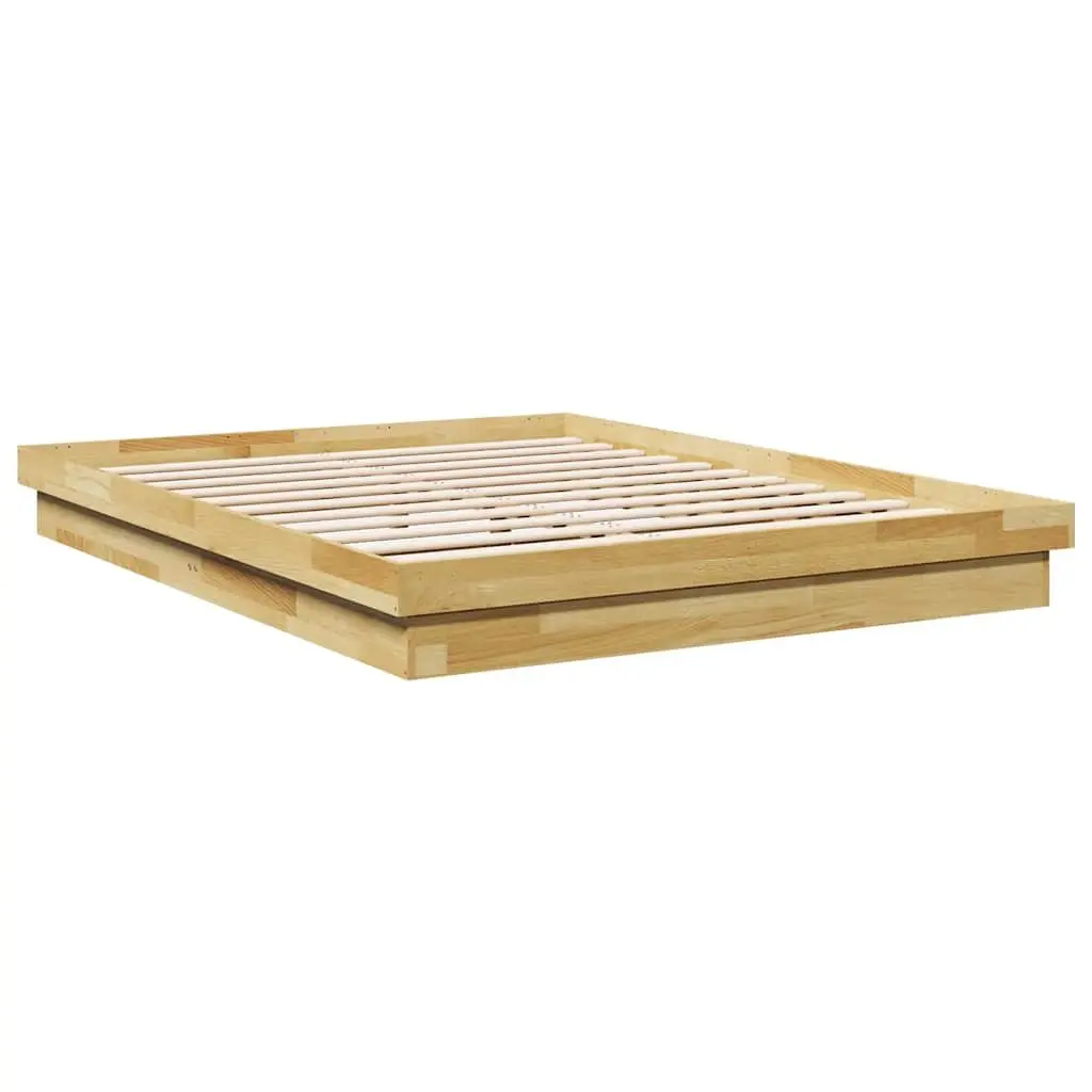 Bed Frame Solid Wood Oak 150x200 cm Low Floor Slatted Base Brown