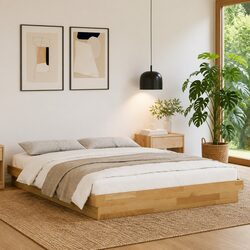 Practical Solid Oak Wood Bed Frame for Kids' Spaces