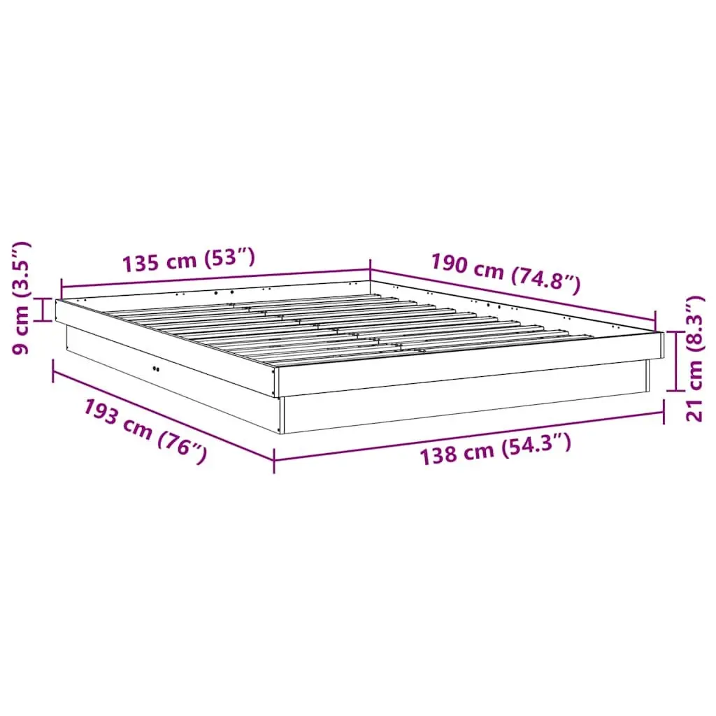 Bed Frame Solid Oak Wood 135x190 cm Low Floor Brown Slatted Base