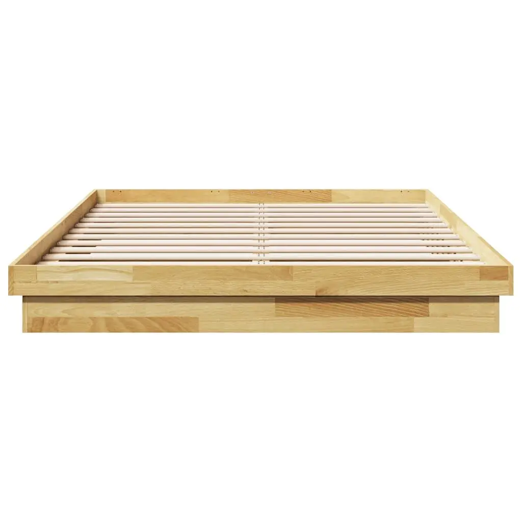 Bed Frame Solid Oak Wood 135x190 cm Low Floor Brown Slatted Base