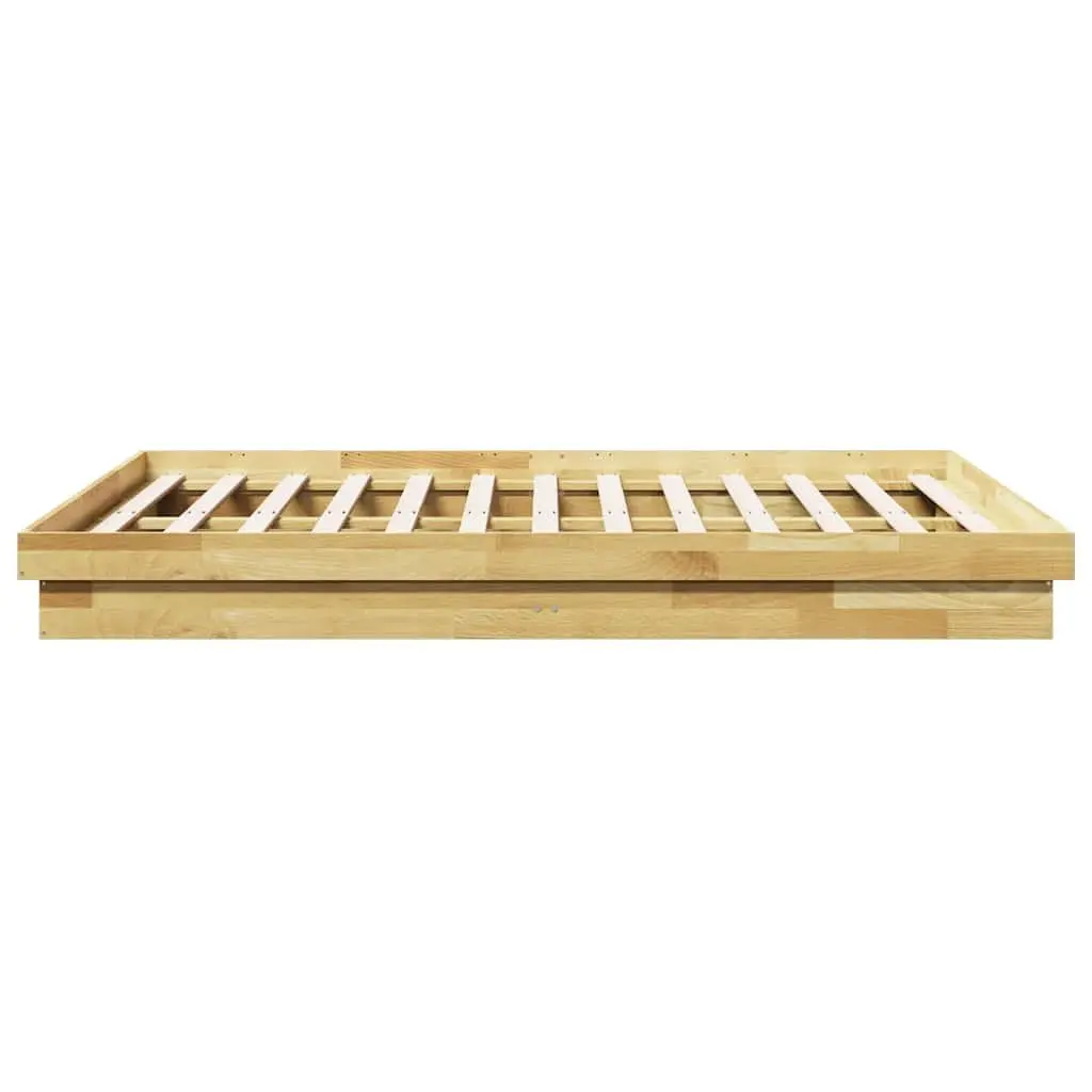 Bed Frame Solid Oak Wood 135x190 cm Low Floor Brown Slatted Base