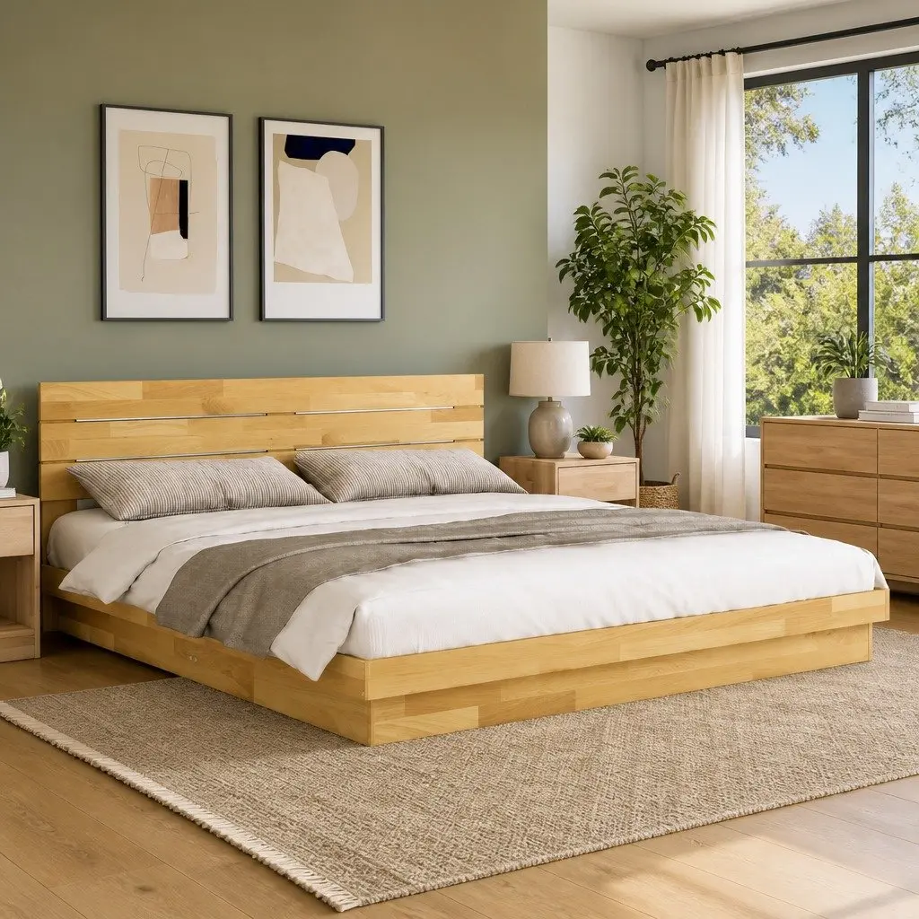 Solid Wood Bed Frame with Headboard 180x200 cm Low Platform Bedroom Furniture