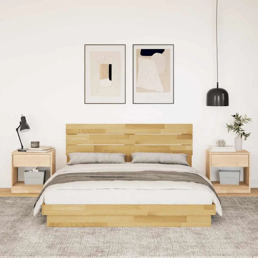 Solid Wood Bed Frame with Headboard 150x200 cm Low Floor Design Slatted Base