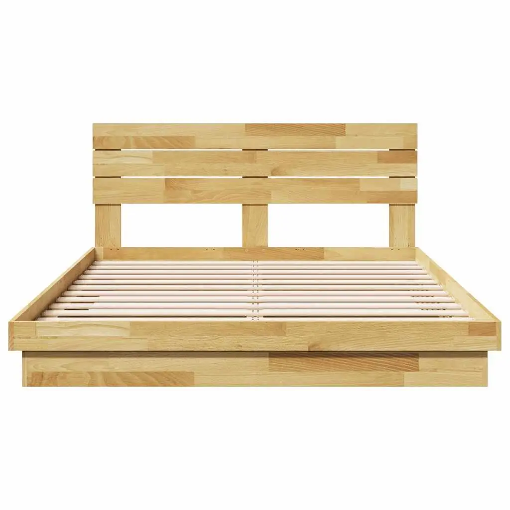 Solid Wood Bed Frame with Headboard 150x200 cm Low Floor Design Slatted Base