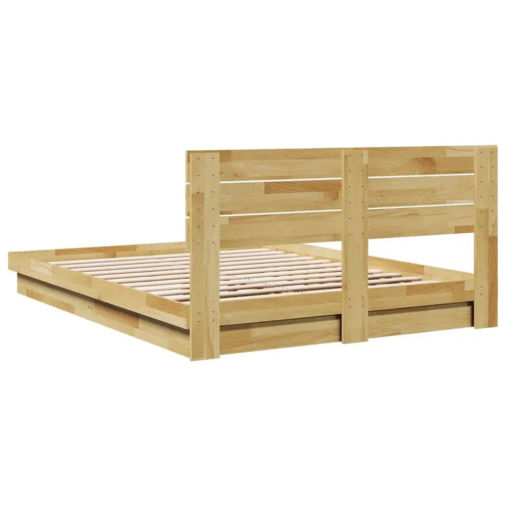 Solid Wood Bed Frame with Headboard 150x200 cm Low Floor Design Slatted Base