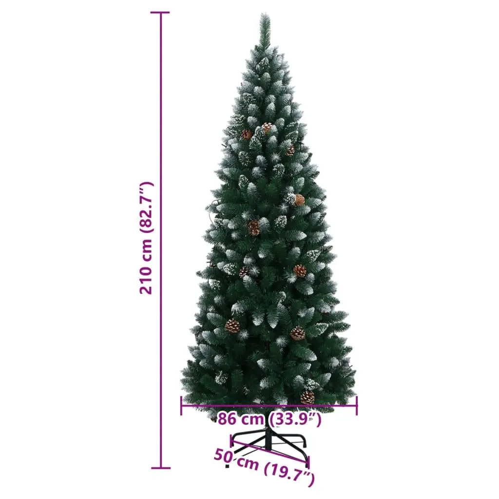 Artificial Christmas Tree PVC 210cm Green 300 LED Lights Hinged Branches Steel Stand