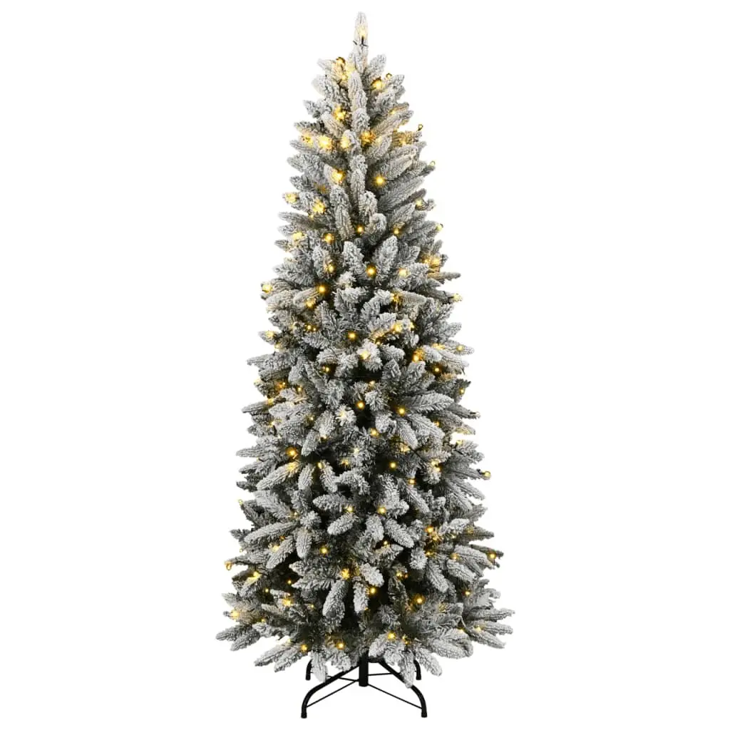Artificial Christmas Tree 150cm 150 LEDs Flocked Snow Green Holiday Decoration