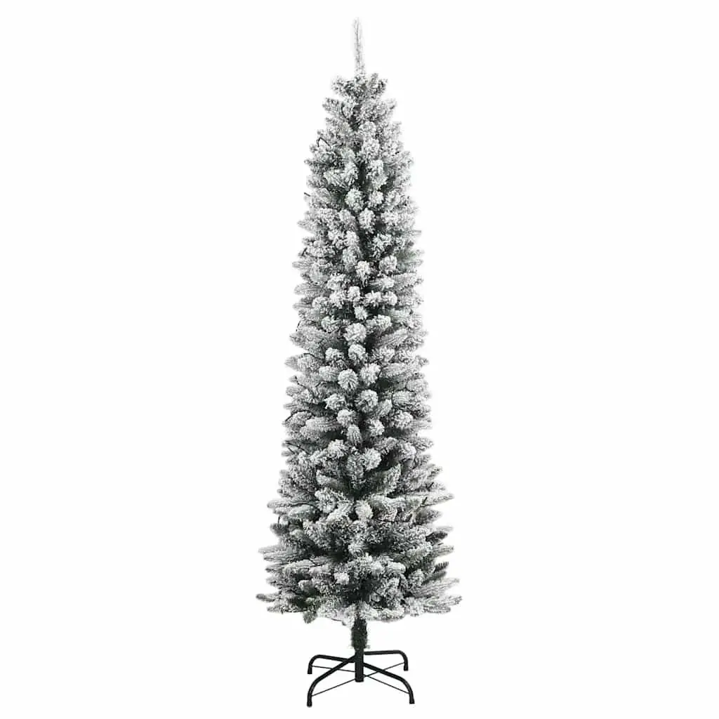 Artificial Christmas Tree PVC PE 120cm Green Flocked Snow Slim Bushy with 150 LEDs