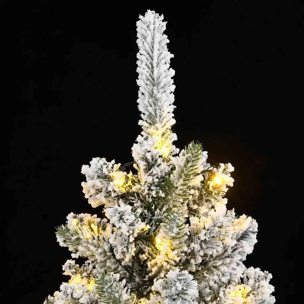 Artificial Christmas Tree PVC PE 120cm Green Flocked Snow Slim Bushy with 150 LEDs