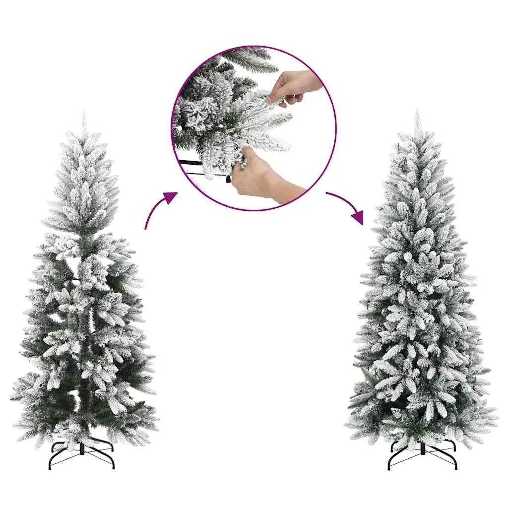 Artificial Christmas Tree PVC PE 120cm Green Flocked Snow Slim Bushy with 150 LEDs