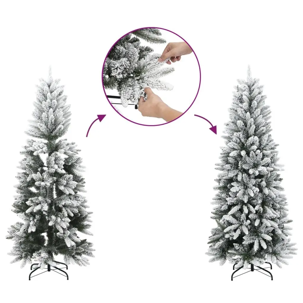 Artificial Christmas Tree PVC PE 210cm Slim Green Flocked Snow Holiday Decor