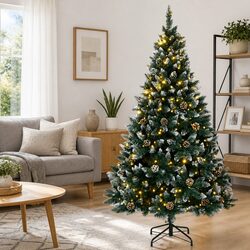 Artificial Christmas Tree 150cm 150 LED Lights Green Xmas Decoration Hinged
