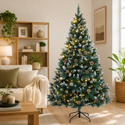 Artificial Christmas Tree 180cm 300 LEDs Green Hinged Branches Holiday Decor