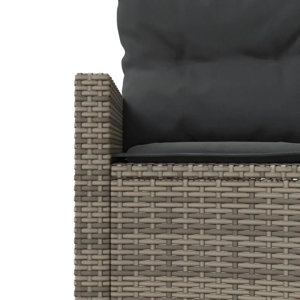Half-Round Garden Sofa Set Grey PE Poly Rattan Outdoor Patio Furniture with Table and Cushions