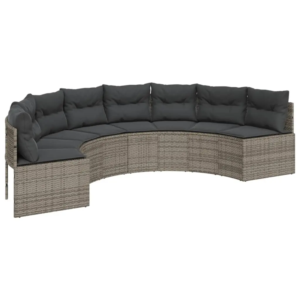 Grey Poly Rattan Half-Round Sofa Set with Cushions and Table Outdoor Furniture
