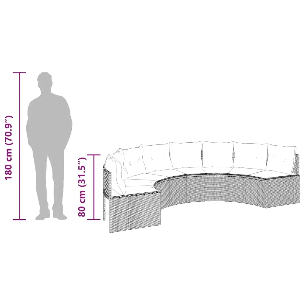 Grey Poly Rattan Half-Round Sofa Set with Cushions and Table Outdoor Furniture