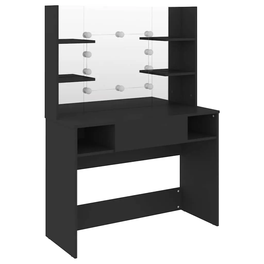 Makeup Vanity Table MDF Black with LED Lights Mirror 100W x 40D x 135H cm