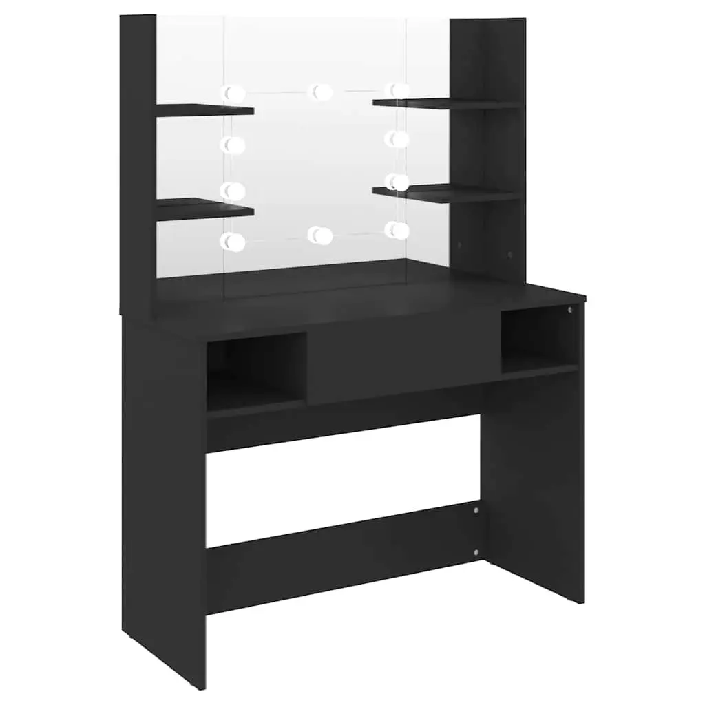 Makeup Vanity Table MDF Black with LED Lights Mirror 100W x 40D x 135H cm