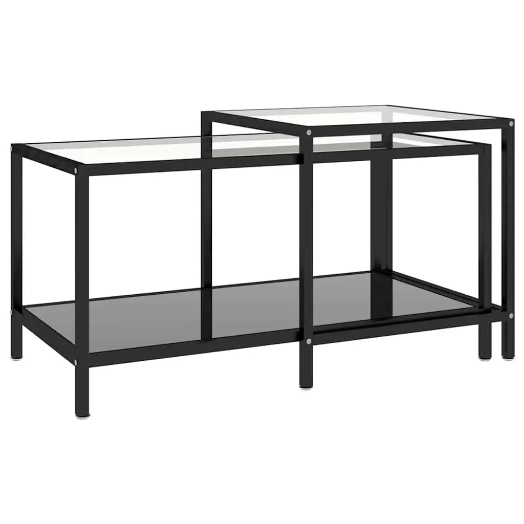 Tea Tables Tempered Glass Top Black Side Accent End Tables Set of 2