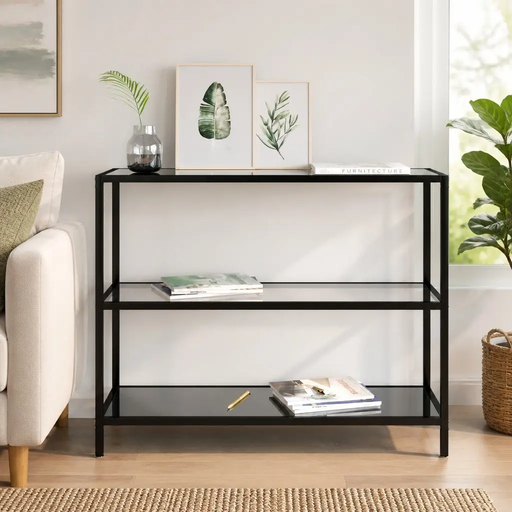 Tempered Glass Shelf Unit Black Corner Storage Display Shelving Furniture Stand