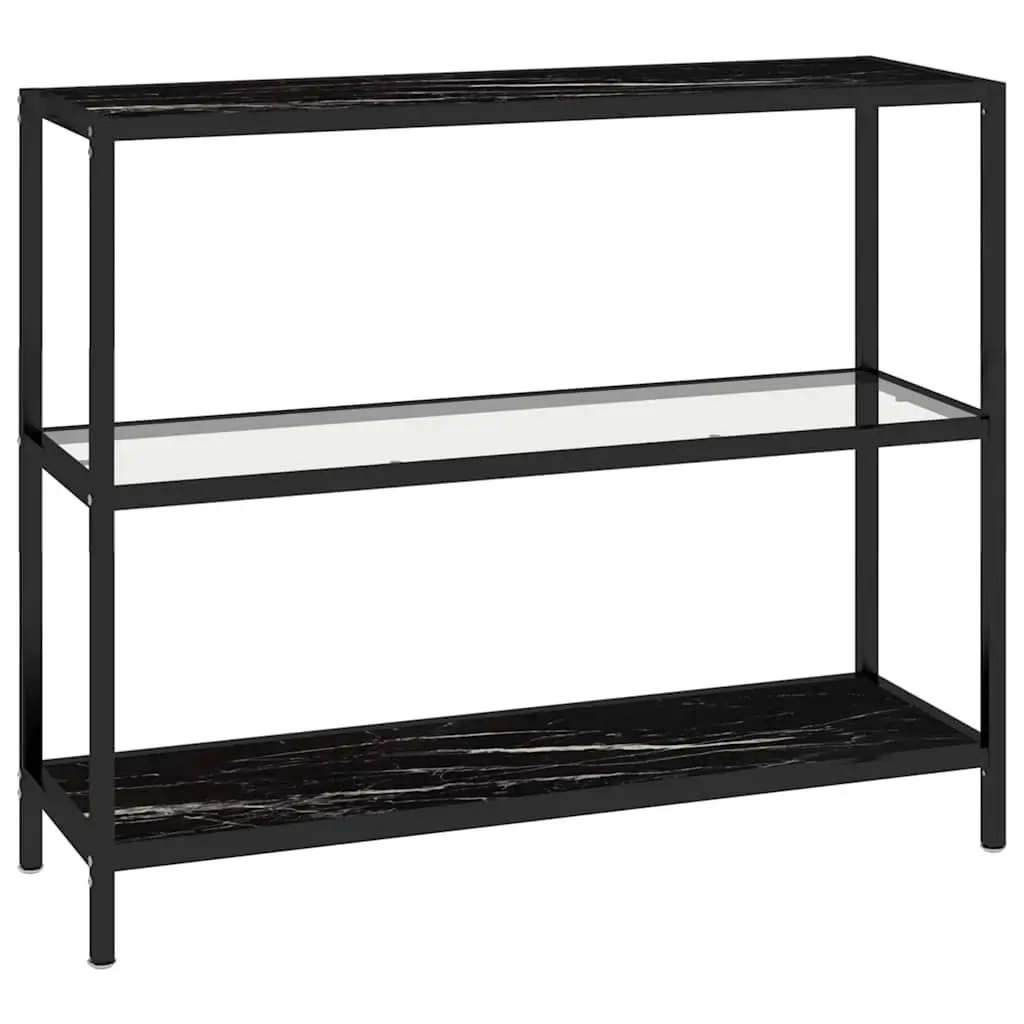 Black Marble Corner Shelf Unit Tempered Glass Storage Display Bookshelf Iron Frame 100x36x90cm
