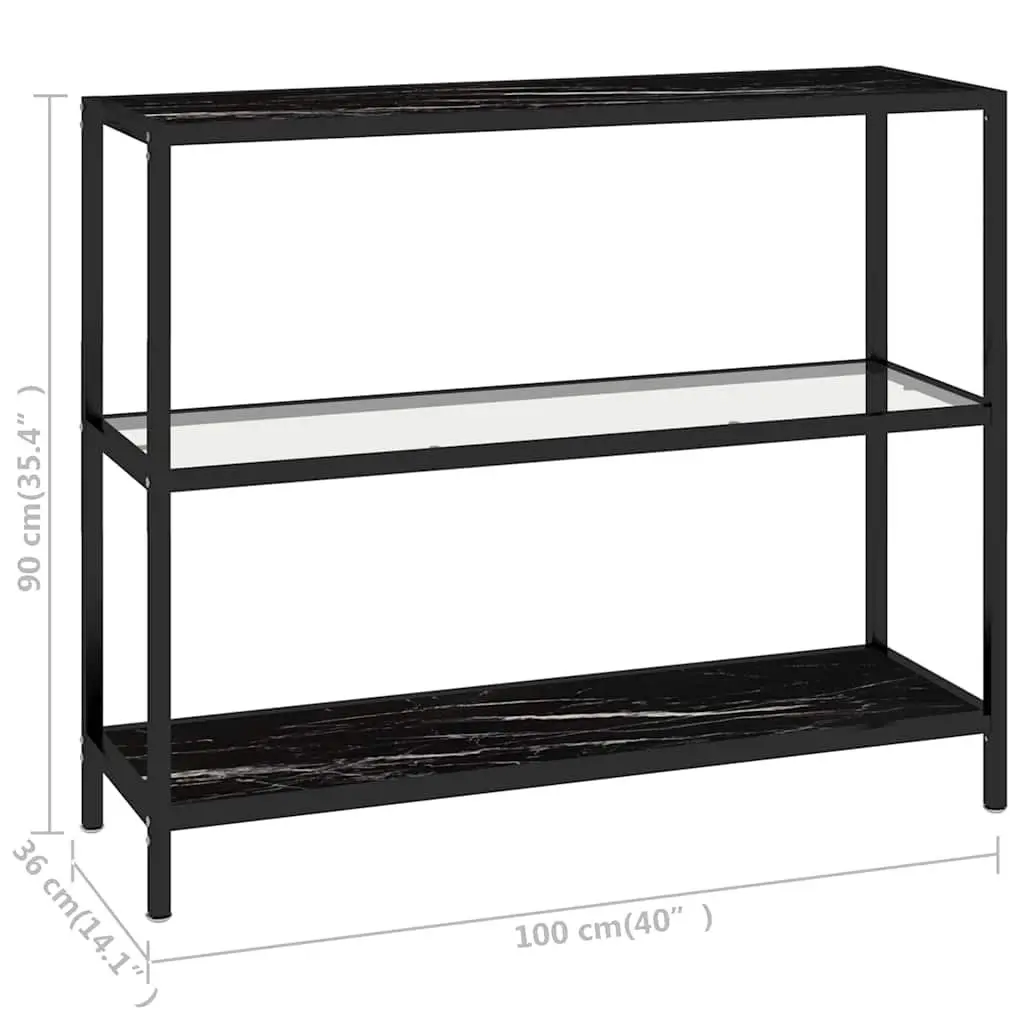 Black Marble Corner Shelf Unit Tempered Glass Storage Display Bookshelf Iron Frame 100x36x90cm