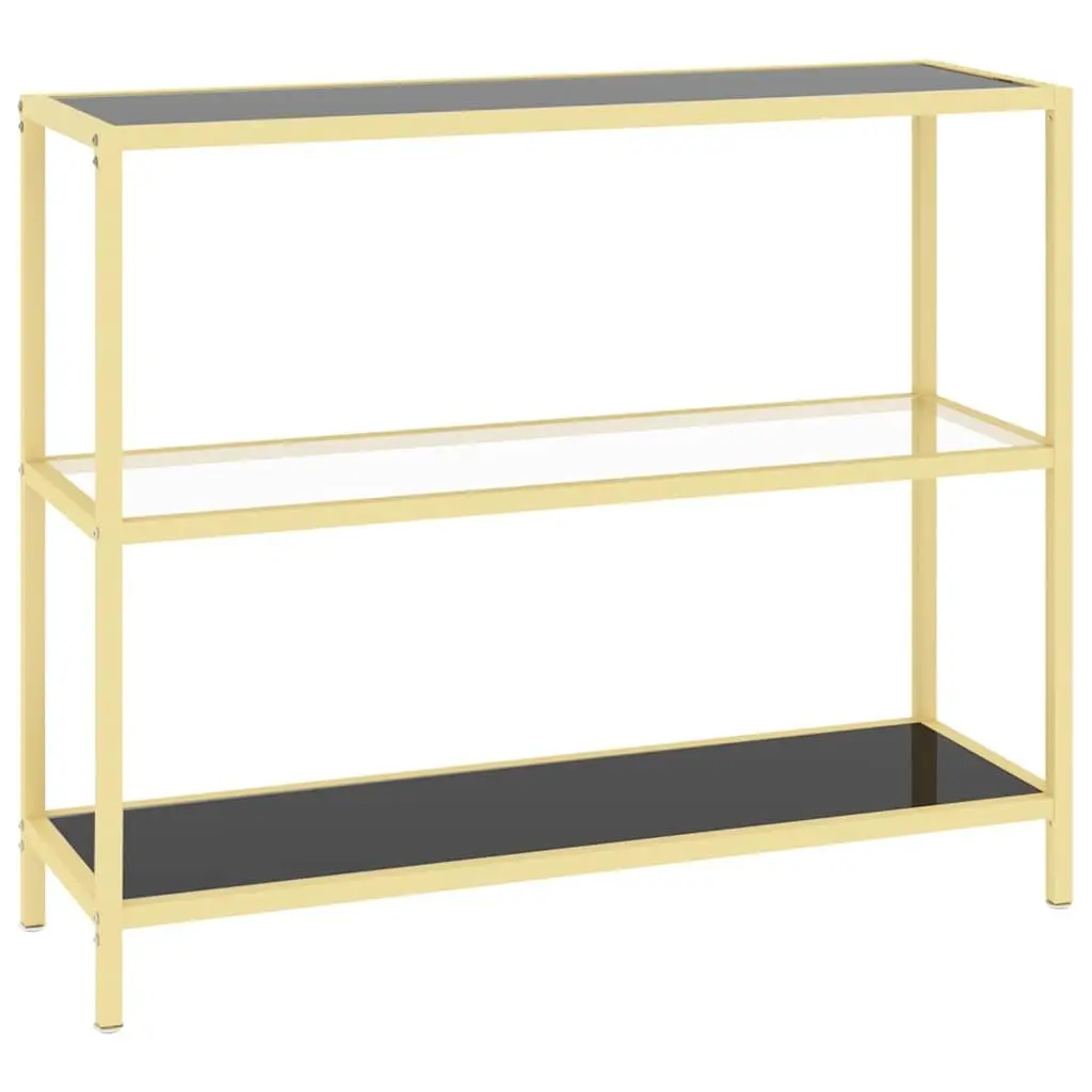 Standing Shelf Unit Tempered Glass Black Iron Frame 100W x 36D x 90H cm