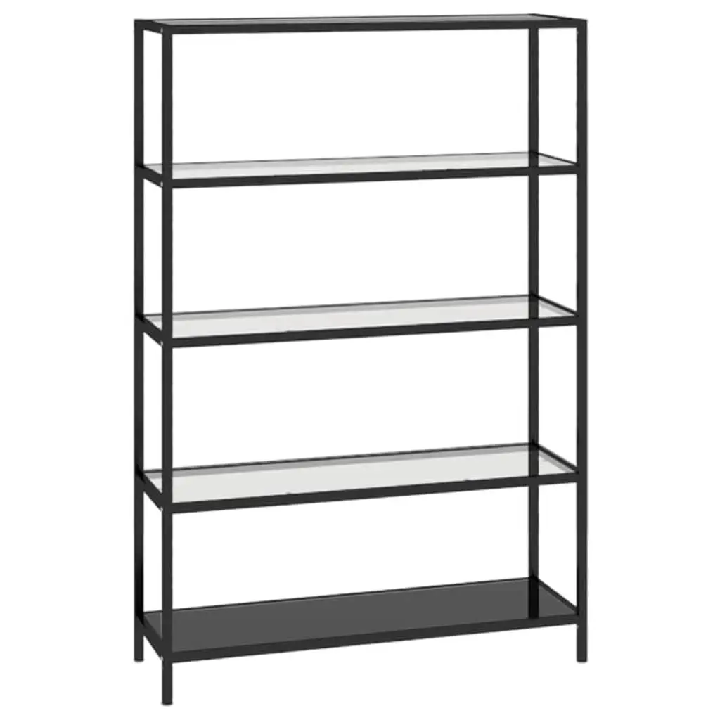 Tempered Glass Shelf Black Powder-Coated Iron Storage Display Bookcase 100 x 36 x 168 cm