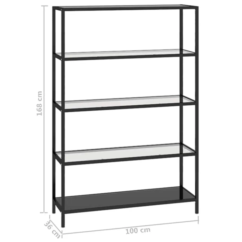 Tempered Glass Shelf Black Powder-Coated Iron Storage Display Bookcase 100 x 36 x 168 cm