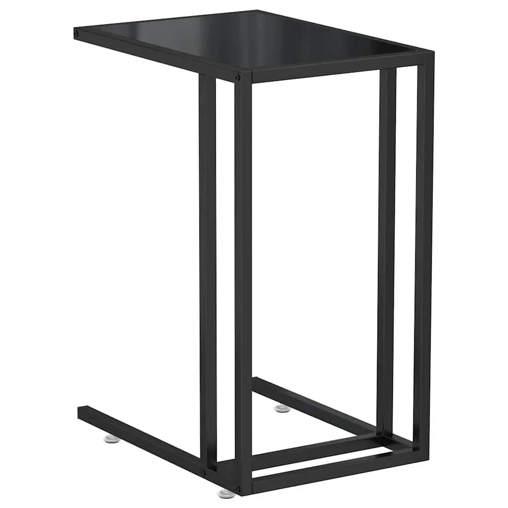 Computer Side Table Tempered Glass 50 x 35 x 65 cm Black Powder-coated Iron Frame