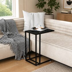 Computer Side Table End Table Black Marble Tempered Glass Iron Frame Living Room