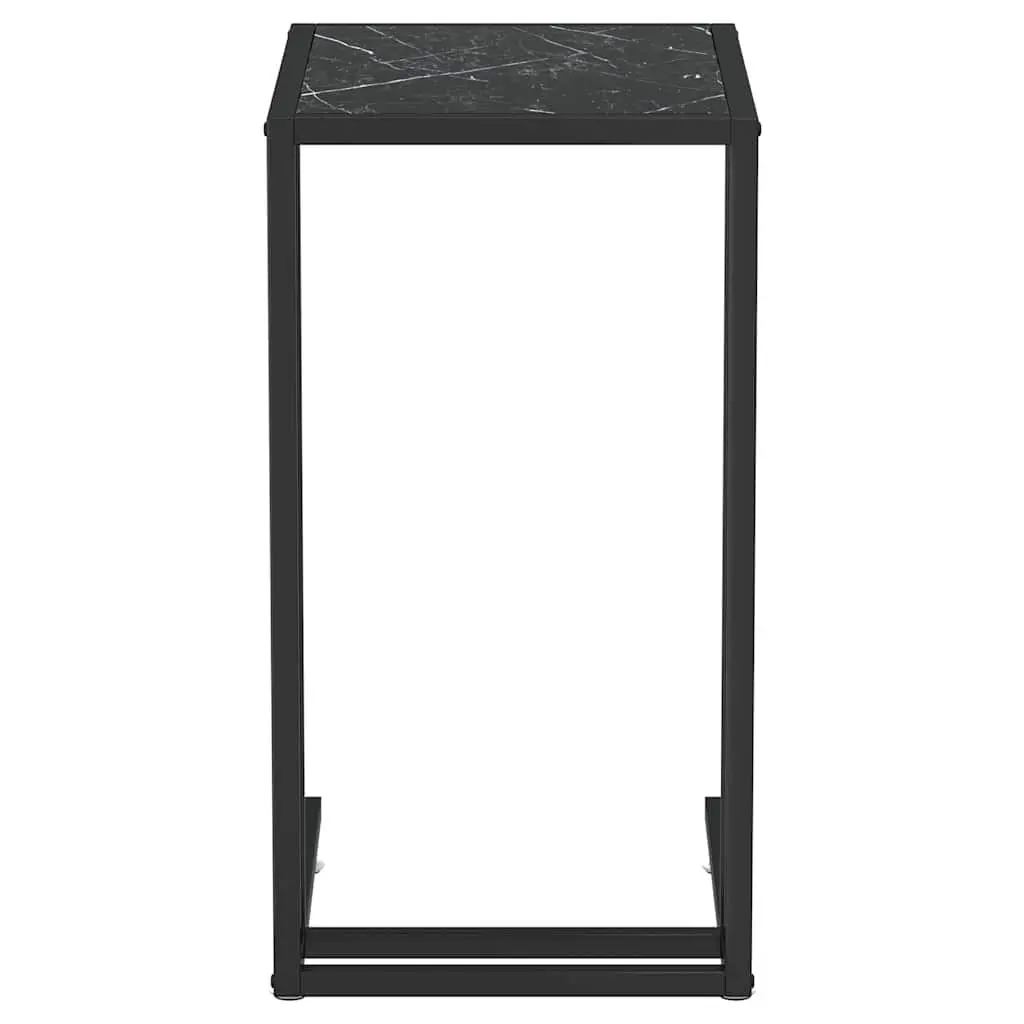 Computer Side Table Tempered Glass Iron Frame 50W x 35D x 65H cm Black Marble