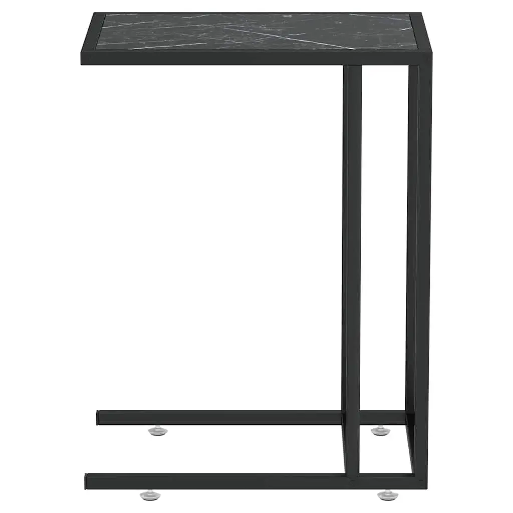 Computer Side Table Tempered Glass Iron Frame 50W x 35D x 65H cm Black Marble