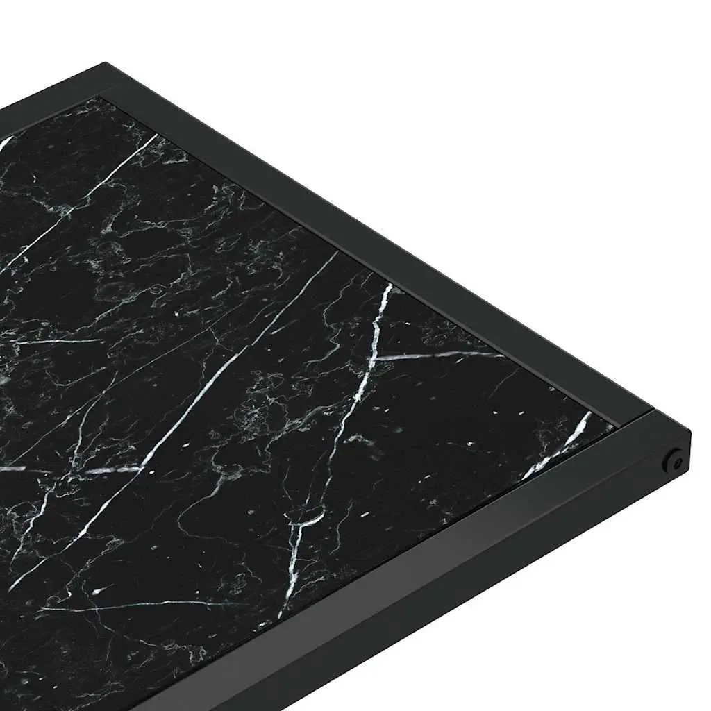 Computer Side Table Tempered Glass Iron Frame 50W x 35D x 65H cm Black Marble