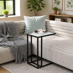 Computer Side Table White Marble Top Tempered Glass End Table Living Room