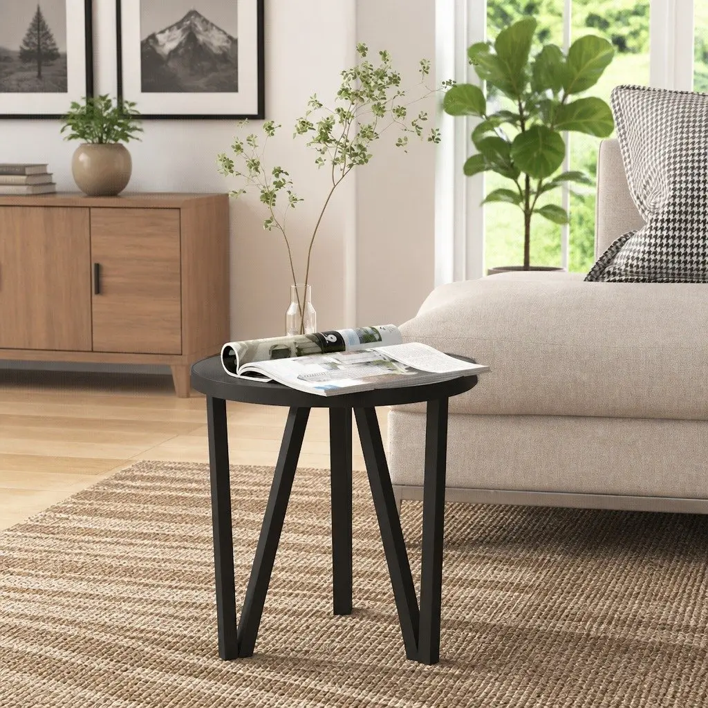 Round Tea Table MDF Top 35cm Black Contemporary End Table