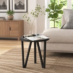 Round Tea Table Black Side End Table MDF Tabletop Contemporary Home Furniture