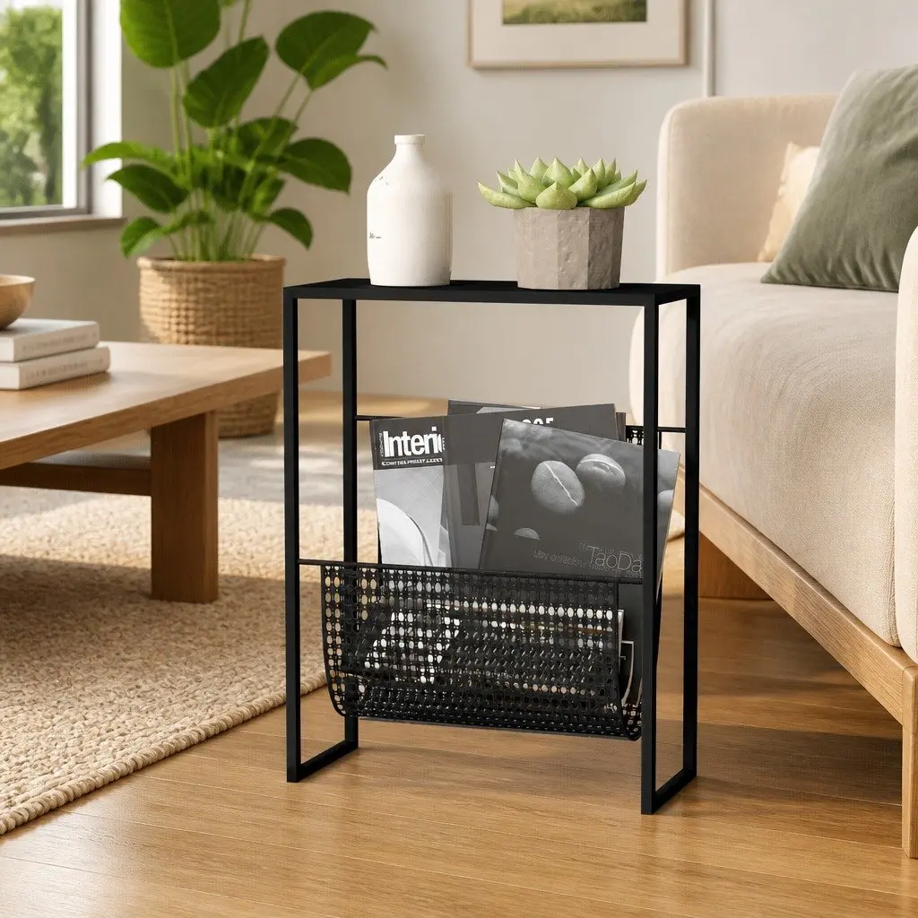 Magazine Rack Steel Black 35 x 15 x 45 cm Storage Organiser Display Stand
