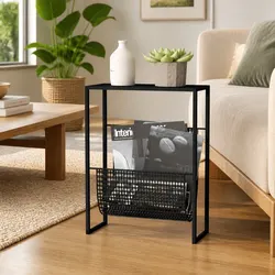 Practical Black Steel Magazine Rack for Home Use
