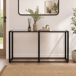 Console Table Transparent Tempered Glass 140x35x75.5cm Living Room End Table