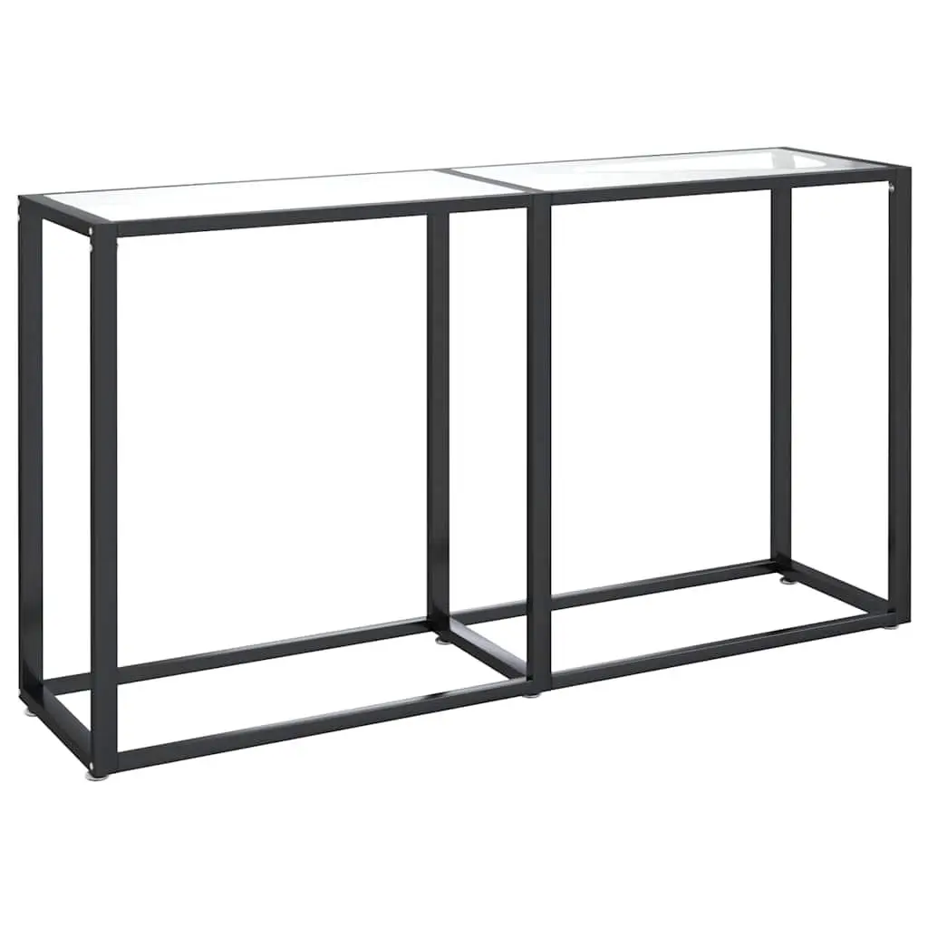 Console Table Powder Coated Steel Frame Transparent Tempered Glass Top 140cm x 35cm x 75.5cm Modern Living Room Furniture