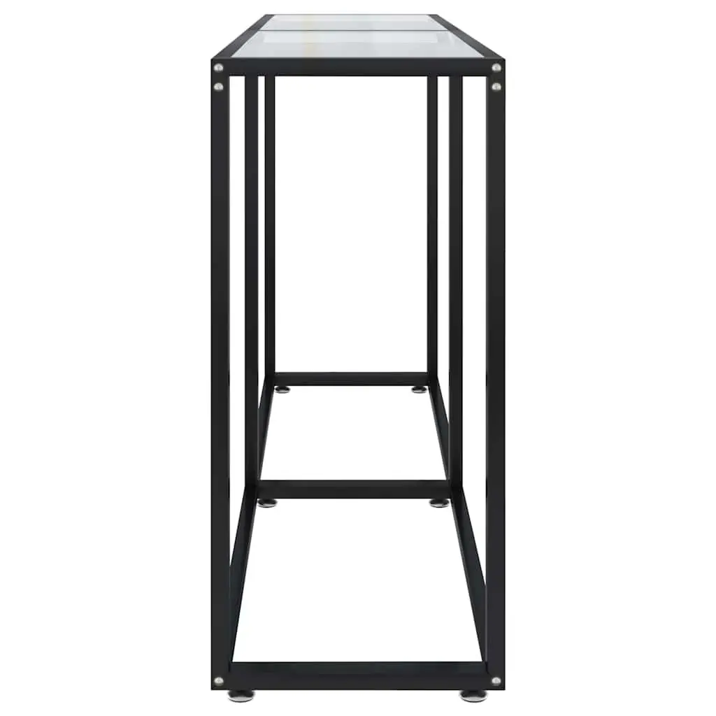 Console Table Powder Coated Steel Frame Transparent Tempered Glass Top 140cm x 35cm x 75.5cm Modern Living Room Furniture