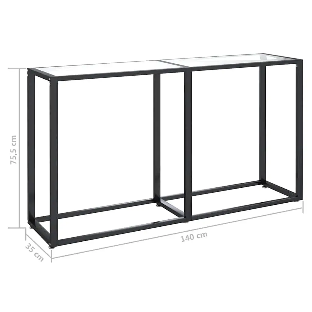 Console Table Powder Coated Steel Frame Transparent Tempered Glass Top 140cm x 35cm x 75.5cm Modern Living Room Furniture
