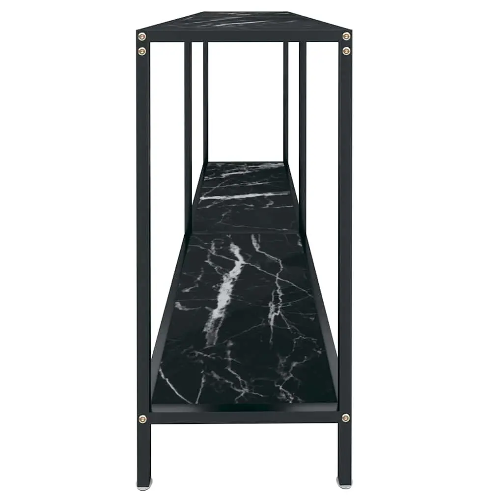 Console Table Steel Frame Black Tempered Glass Top Lower Storage Shelf 140 x 35 x 75.5 cm for Living Room or Hallway