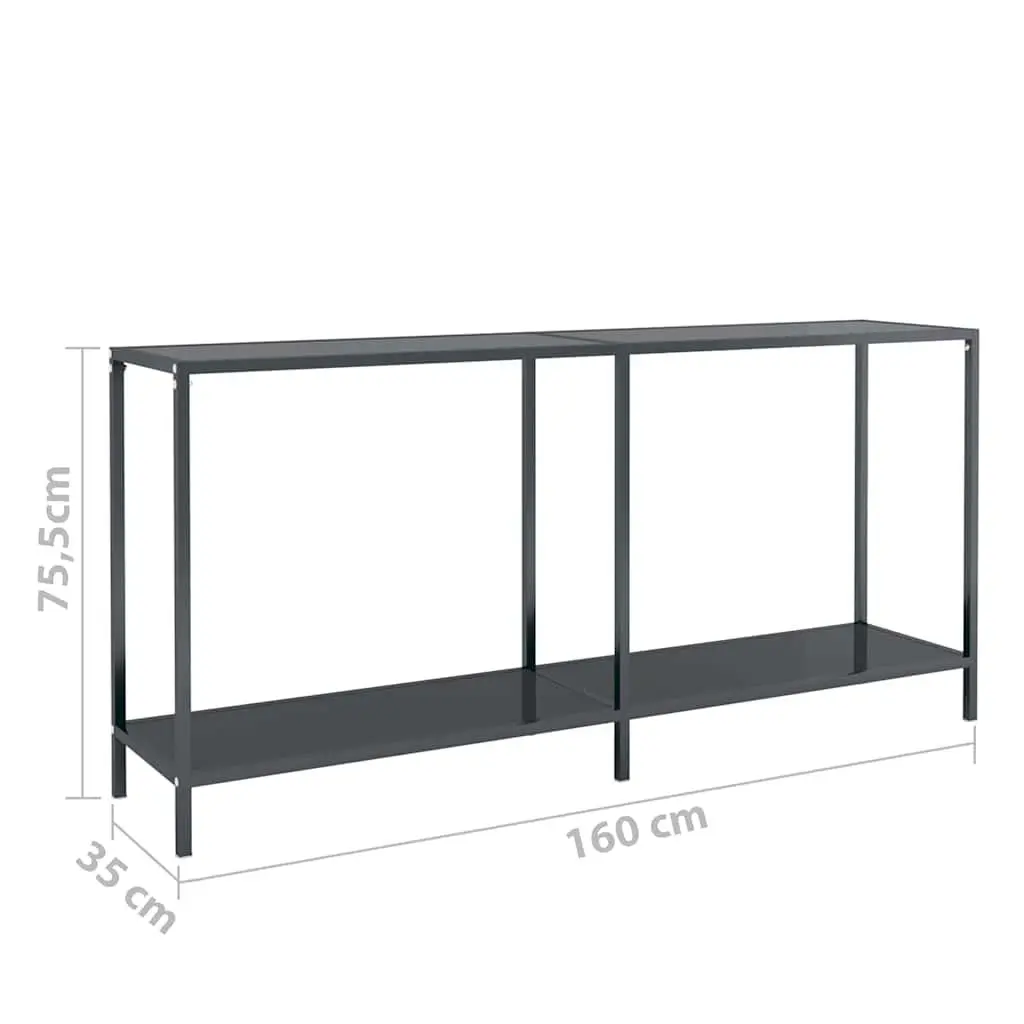 Console Table Tempered Glass Black 160 x 35 x 75.5 cm Powder-coated Steel Frame