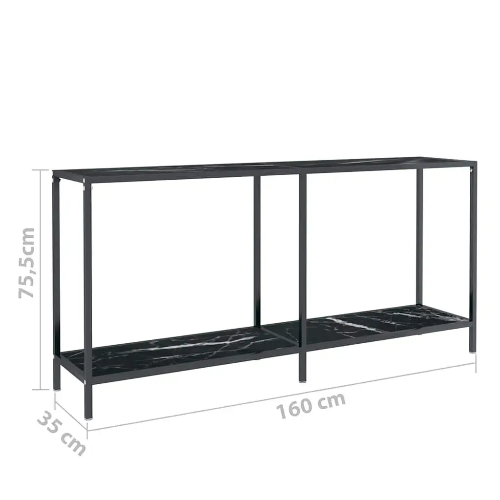 Console Table Tempered Glass Black Powder-Coated Steel 160 x 35 x 75.5 cm