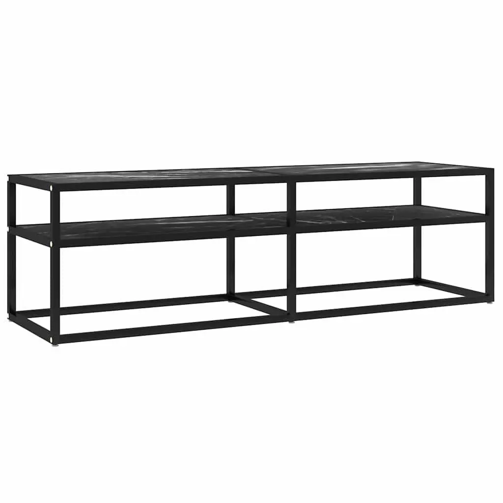 TV Cabinet Black Marble Tempered Glass Shelving Unit Living Room Entertainment